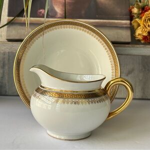 🌴B&Co. Limoges France  Greek Key creamer and  5" Fruit Dessert Bowl - RARE